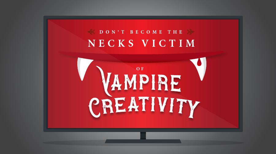 TV with red screen and vampire teeth with blog title