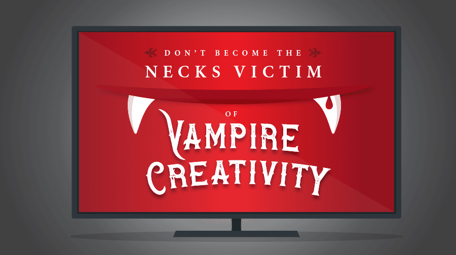 Vampire Creativity TV with red screen and vampire teeth with blog title