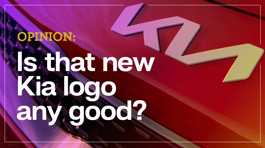 Opinion: Is that new Kia logo any good? A close-up of the new KIA logo on a red vehicle, Opinion: Is that new Kia logo any good?